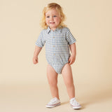 Oliver S/S Gingham Romper - Blue