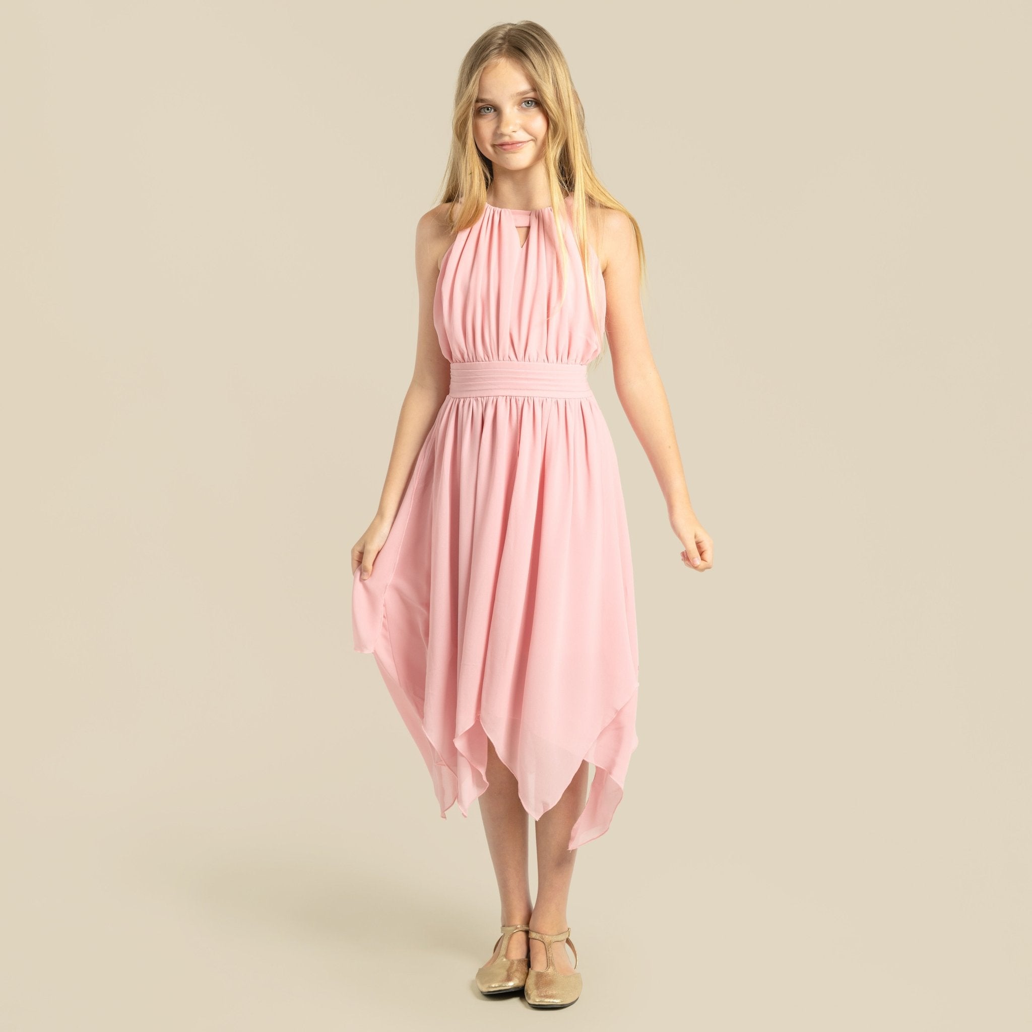 Angelene Panelled Dress - Dusty Rose - Designer Kidz