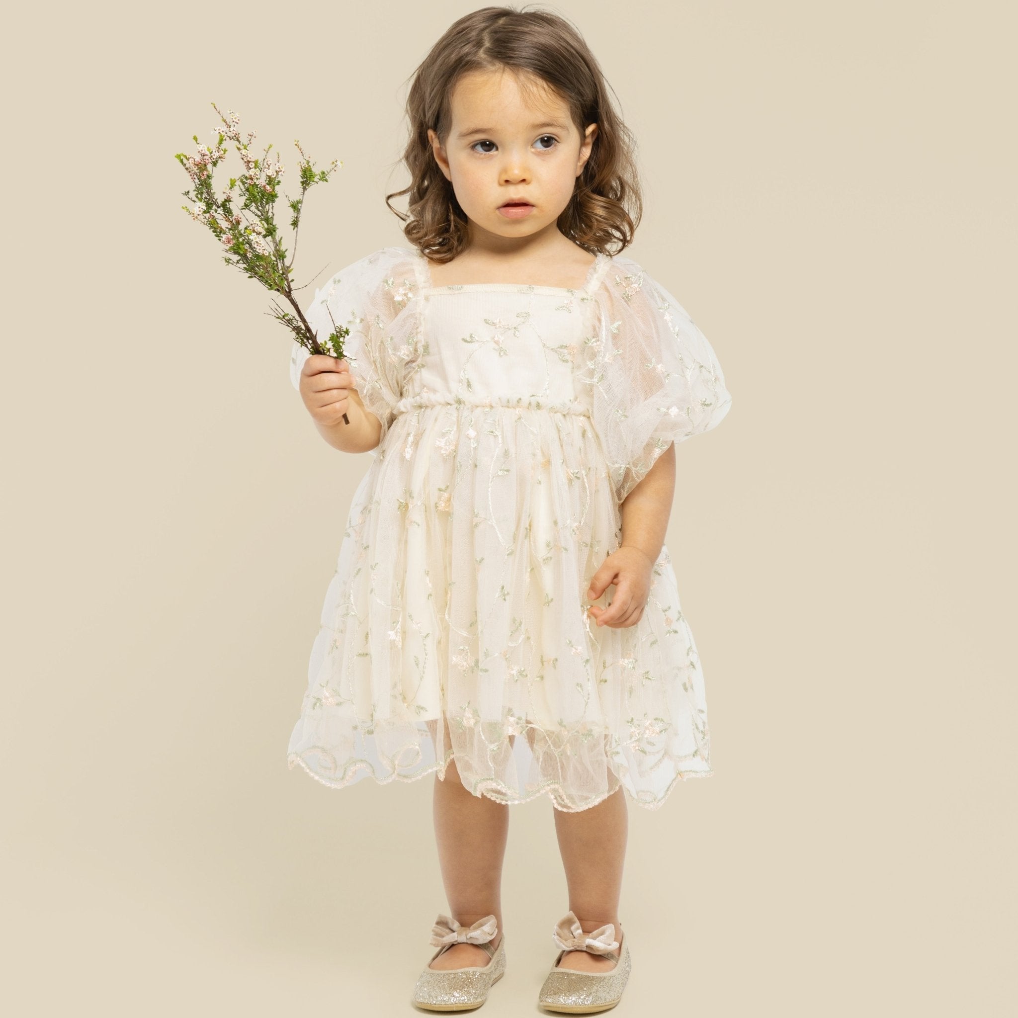 Ava Embroidered Floral Dress - Designer Kidz