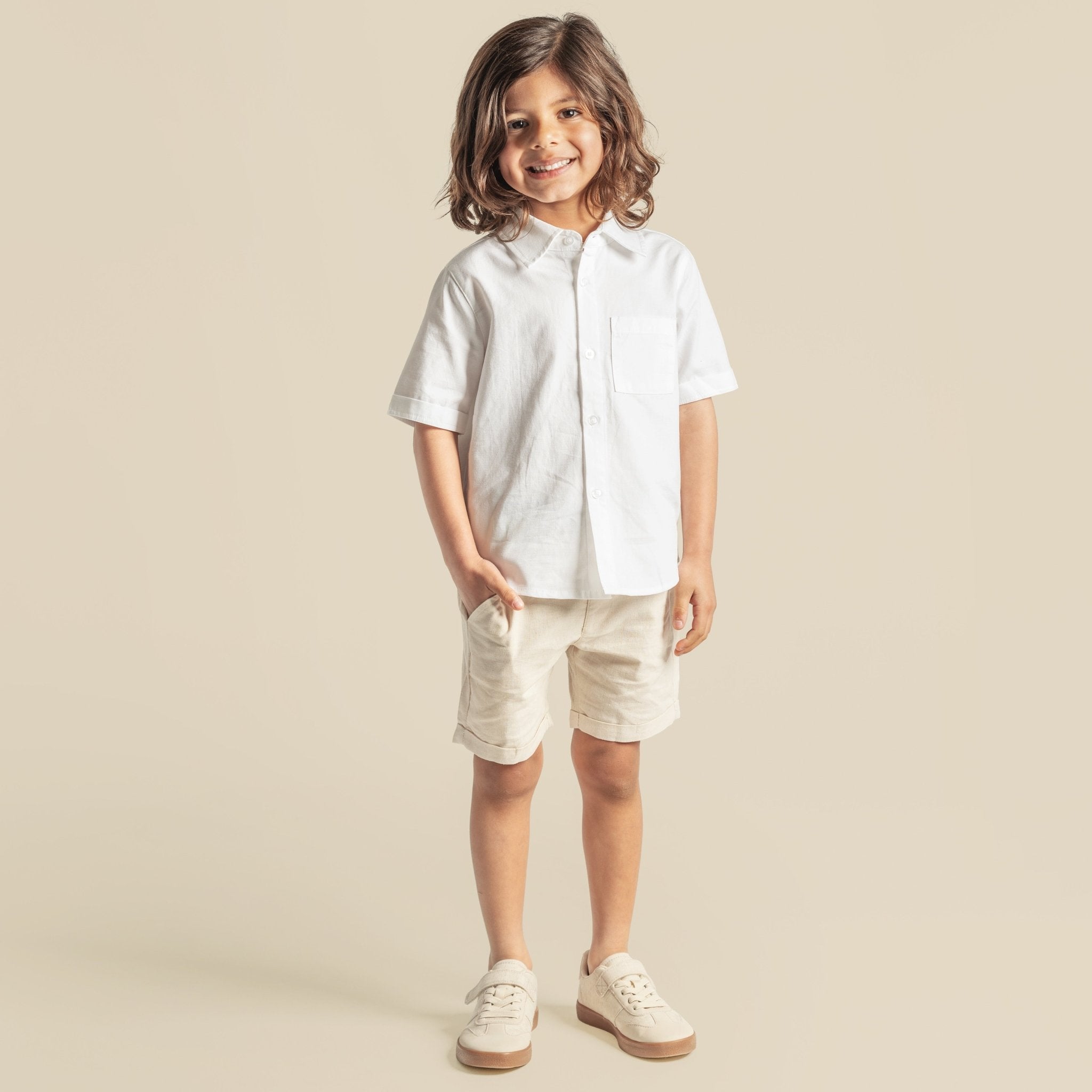 Finley Linen Shorts - Sand - Designer Kidz