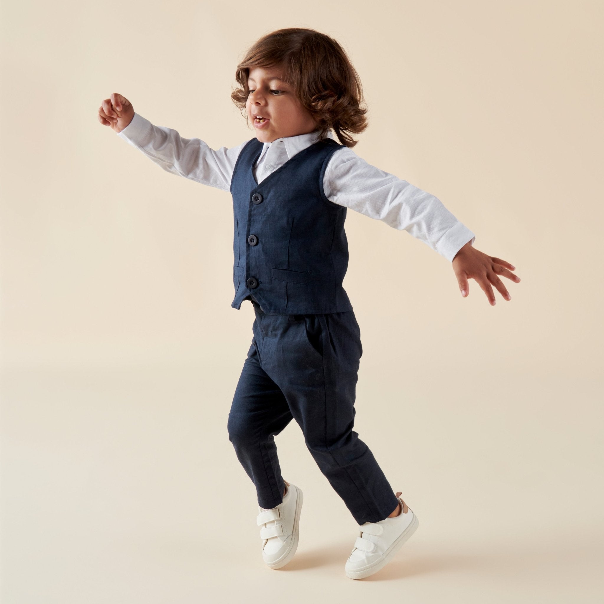 Finley Linen Vest - Navy - Designer Kidz