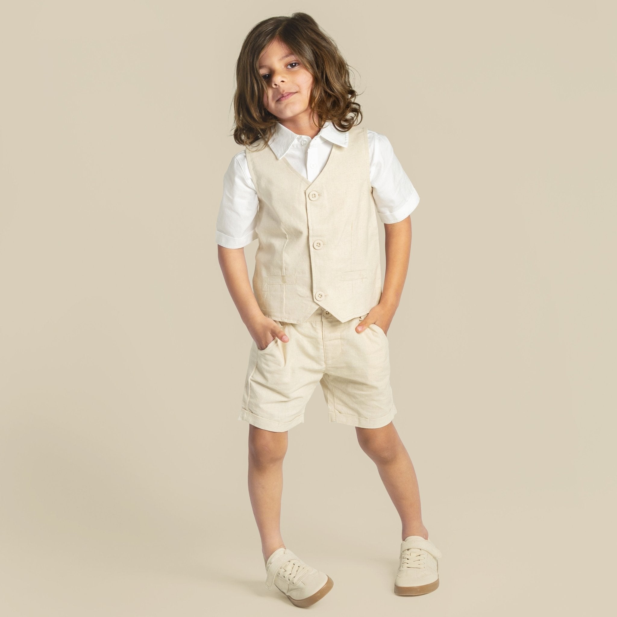 Finley Linen Vest - Sand - Designer Kidz