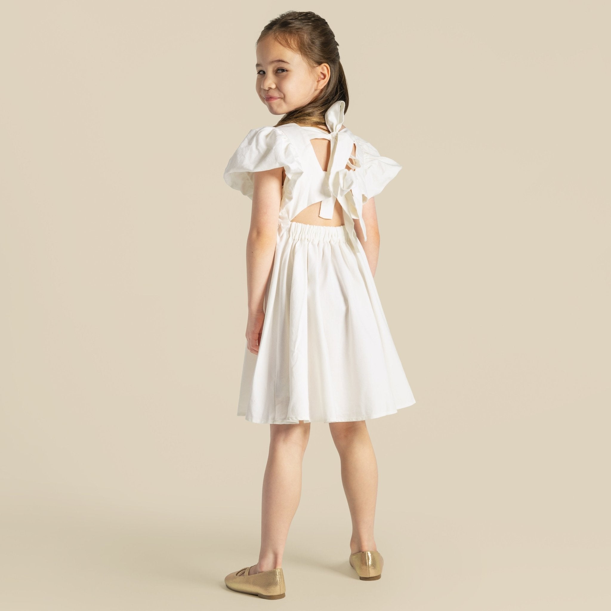 Grace Tie Back Dress - Ecru - Designer Kidz