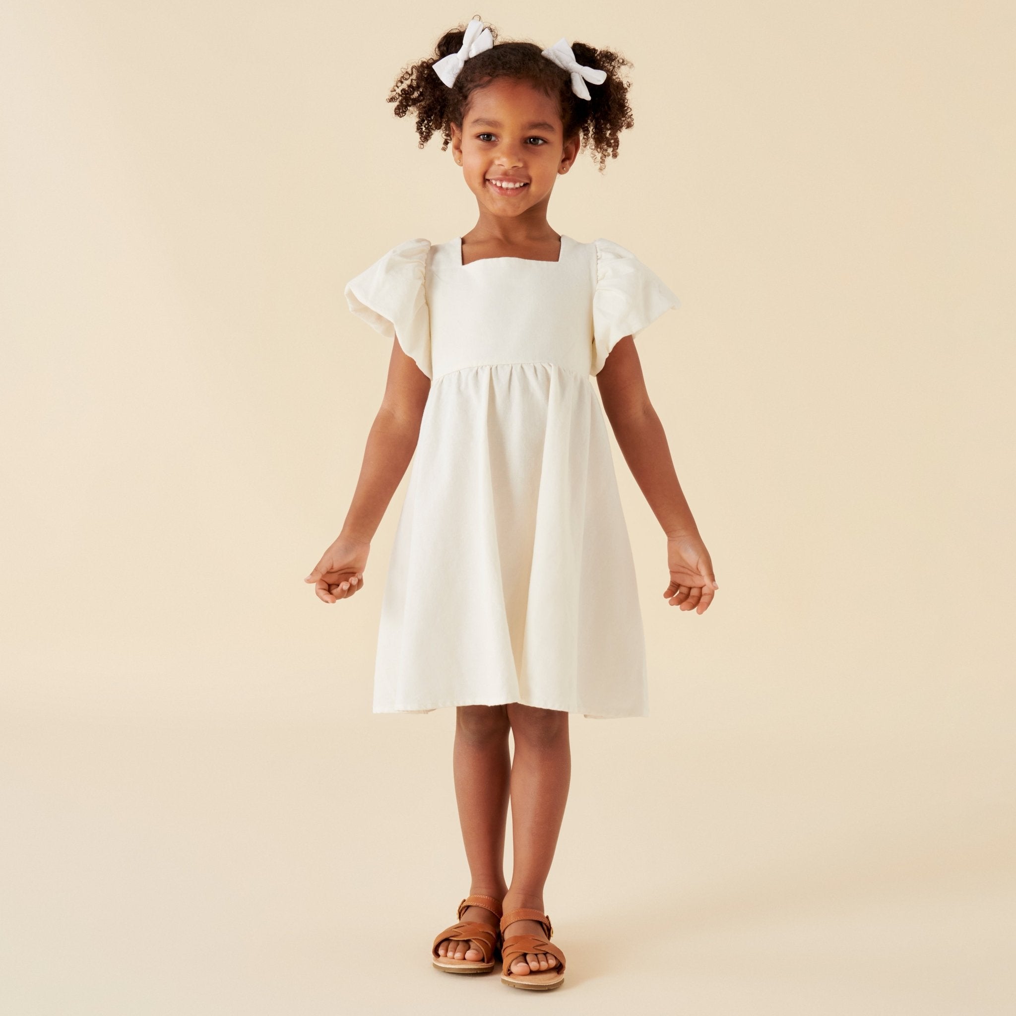 Grace Tie Back Dress - Ecru - Designer Kidz