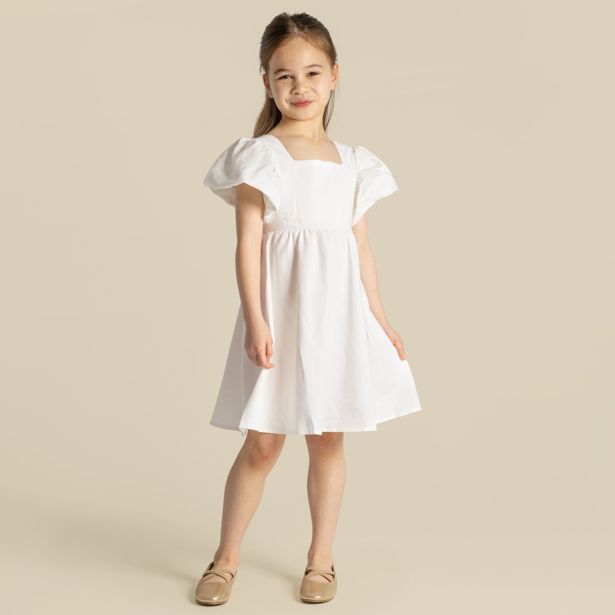 Grace Tie Back Dress - Ecru - Designer Kidz