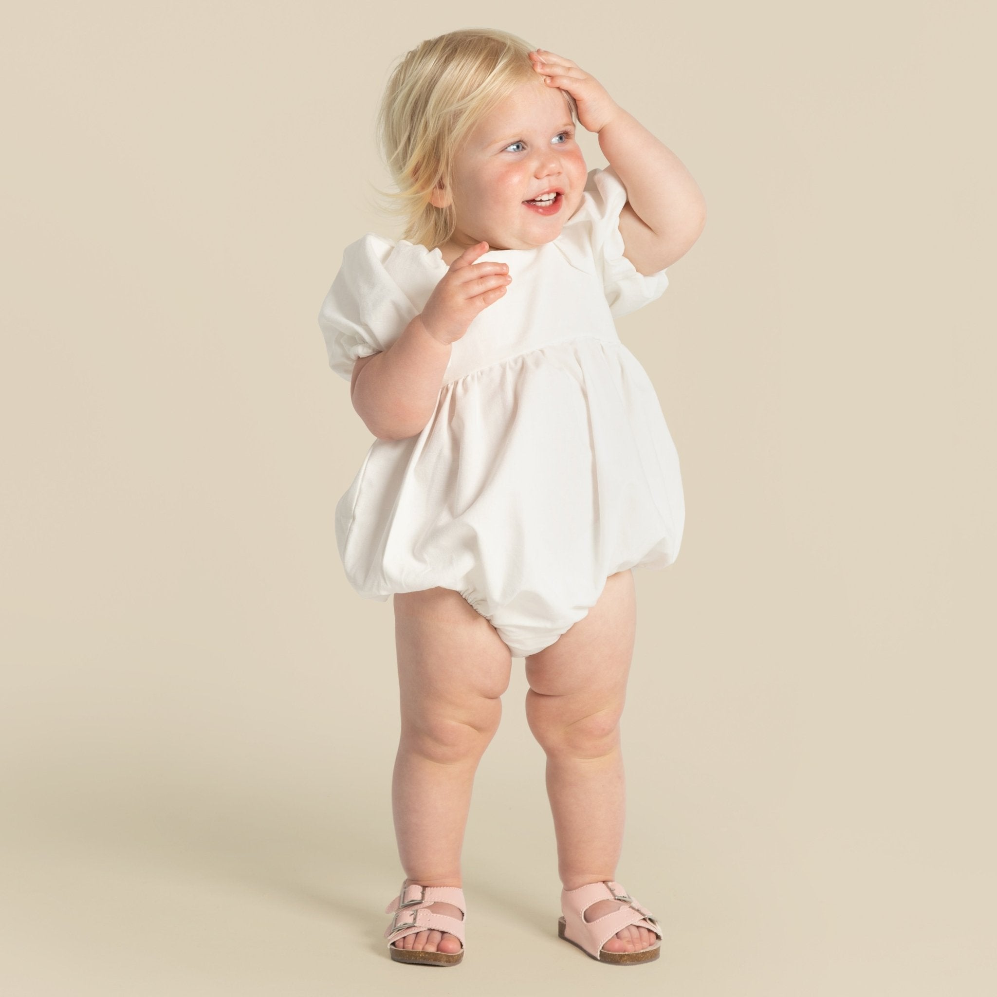 Grace Tie Back Romper - Ecru - Designer Kidz