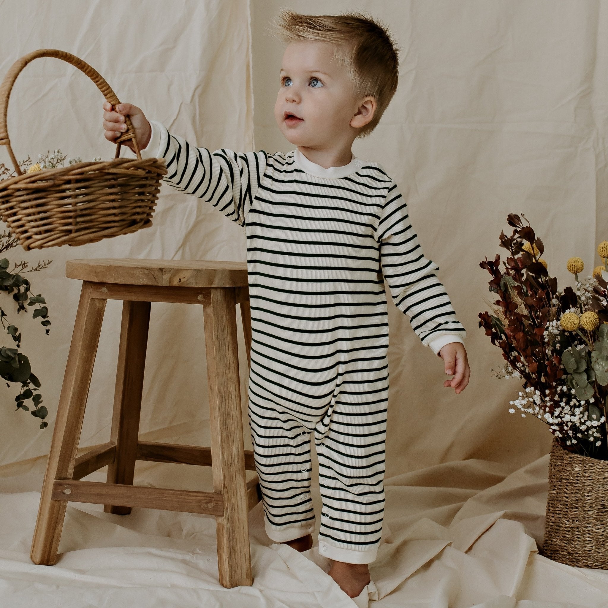 Jack Rib Stripe Romper - Forest Green - Designer Kidz