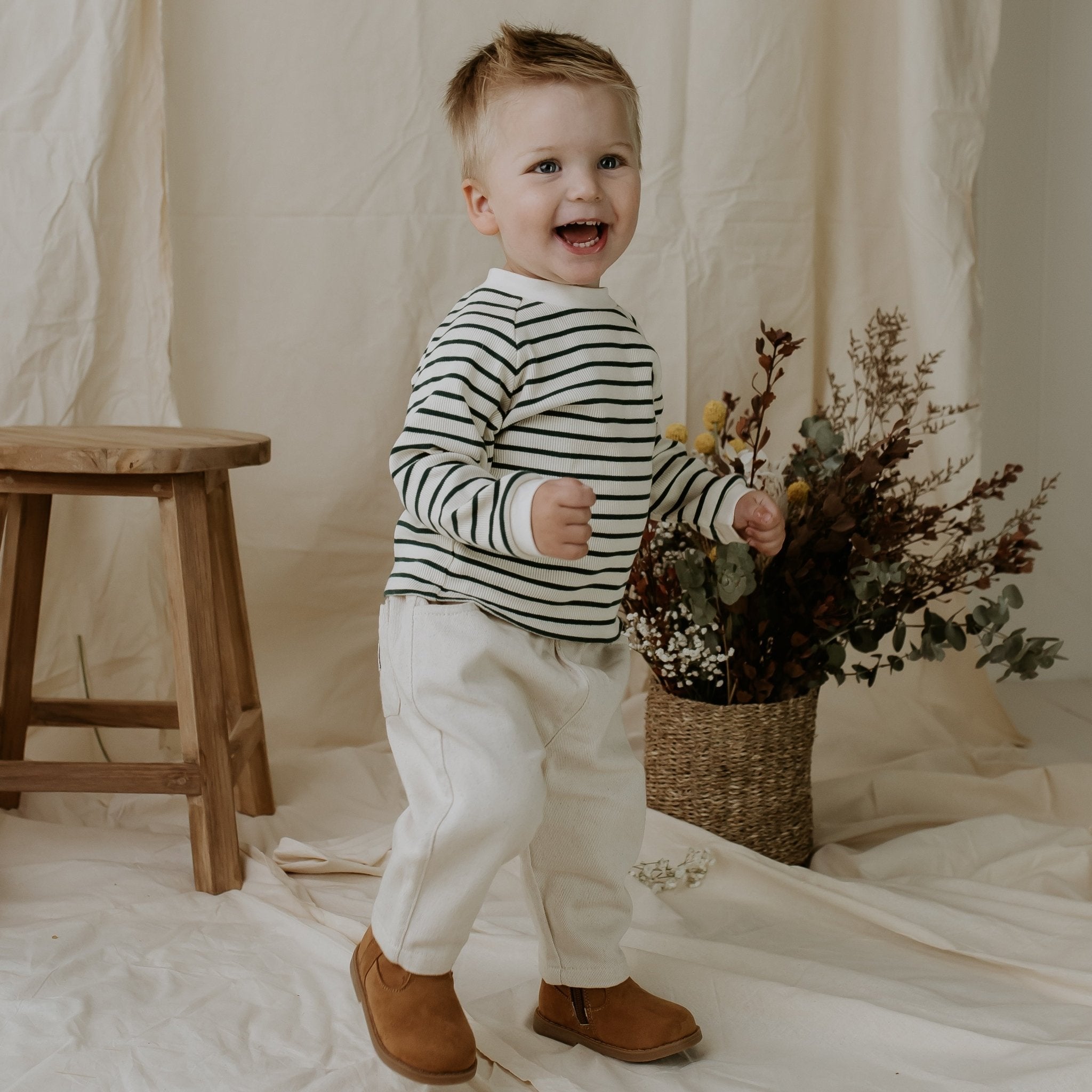 Jack Rib Stripe Top - Forest Green - Designer Kidz