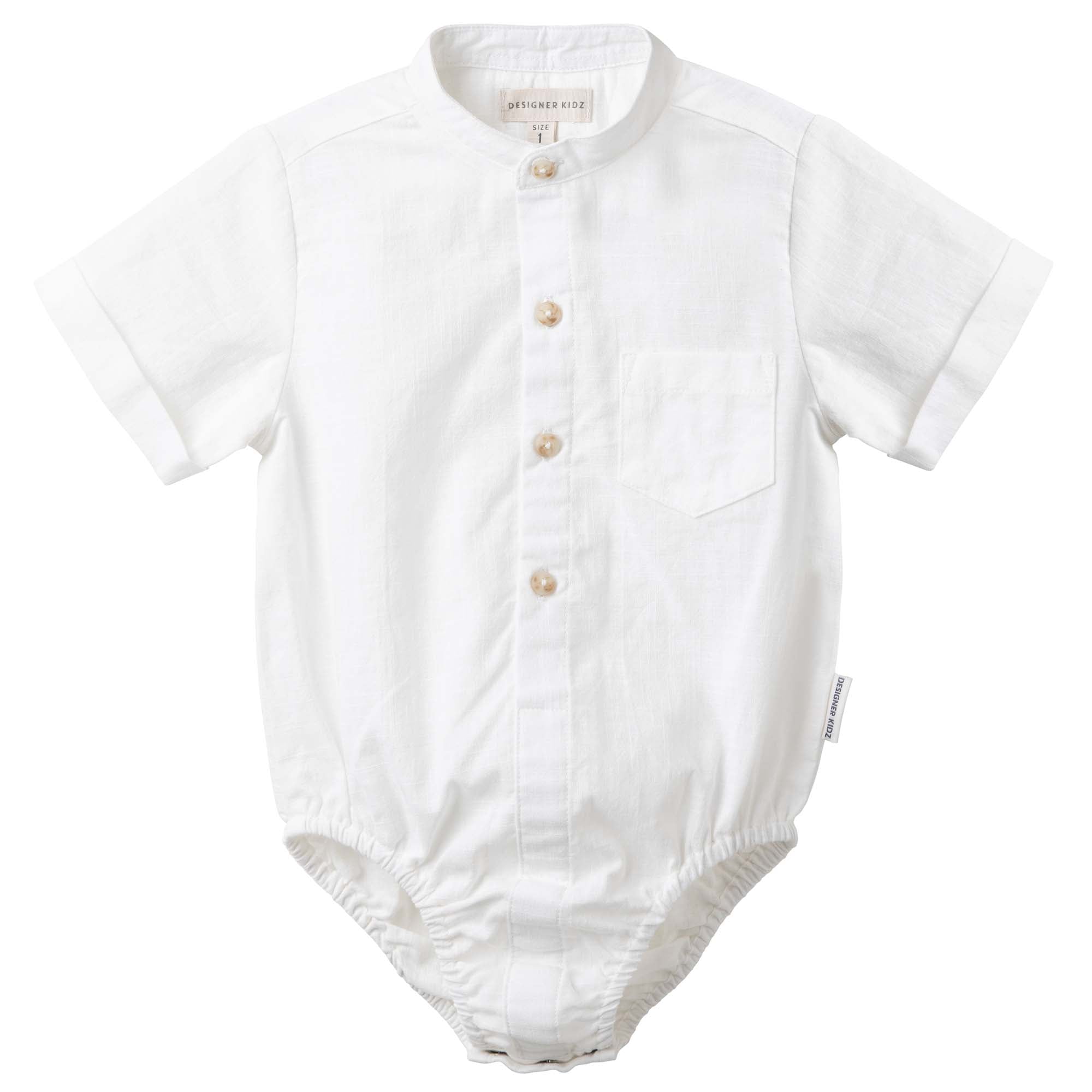 Leo S/S Button Romper - Ivory - Designer Kidz