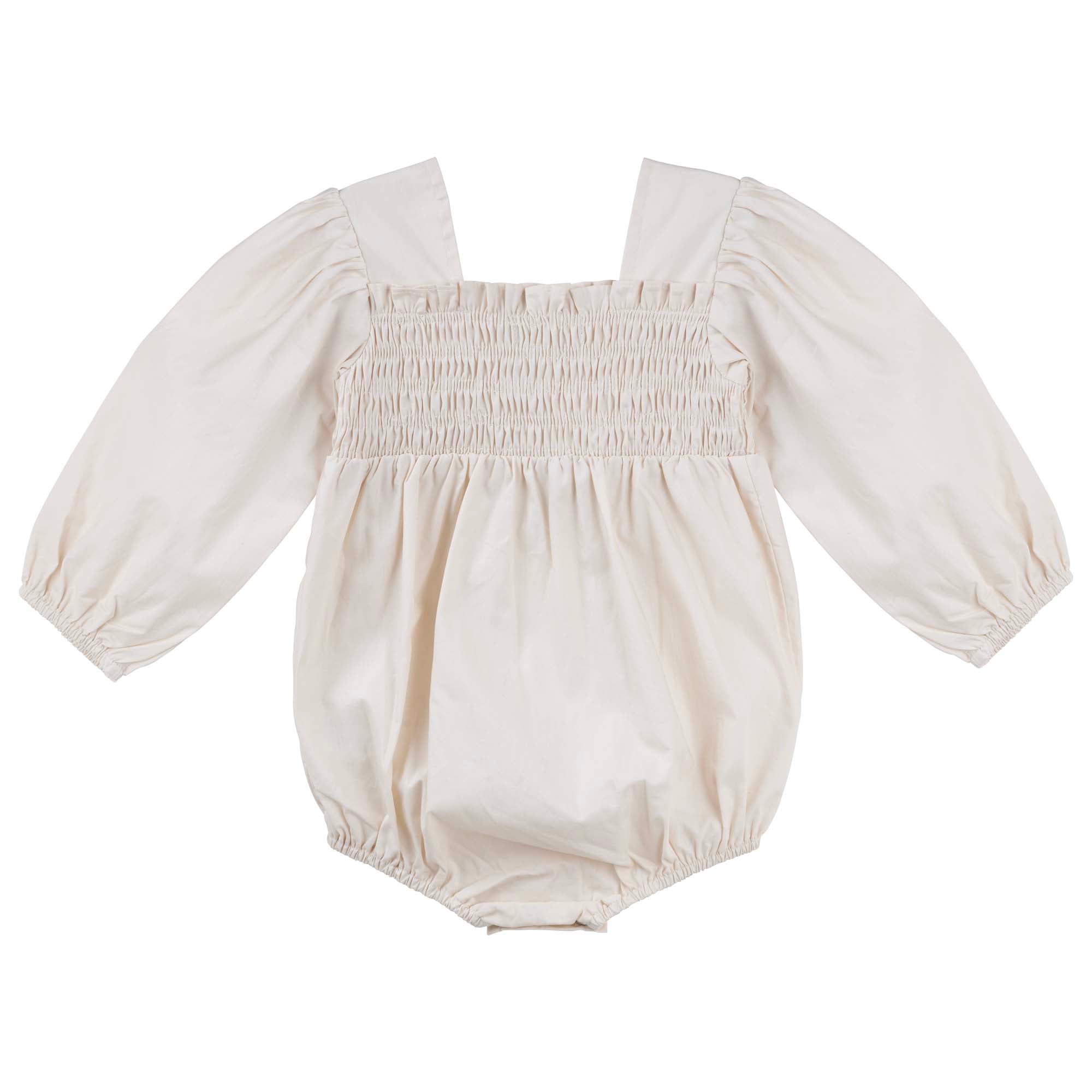 Lily L/S Puff Sleeve Romper - Ecru - Designer Kidz