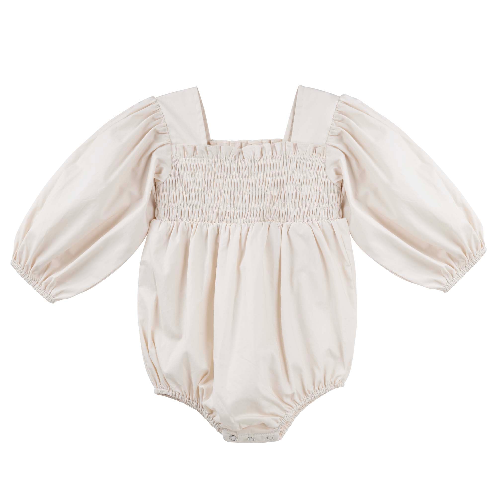 Lily L/S Puff Sleeve Romper - Ecru - Designer Kidz