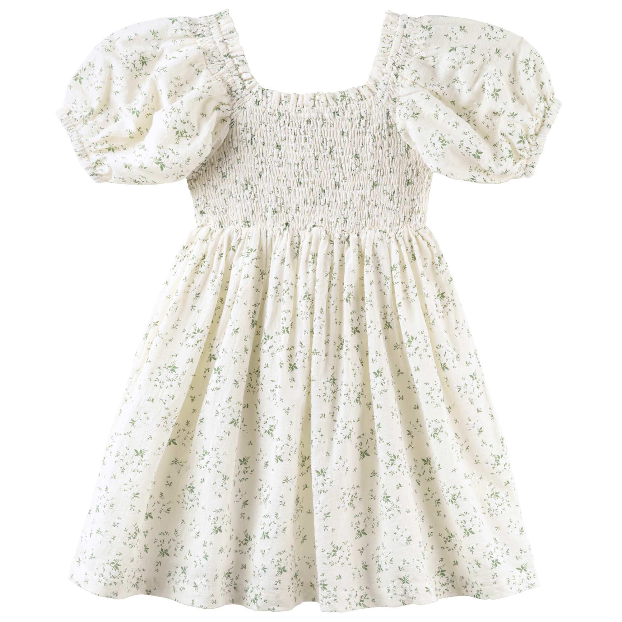 Lily Puff Sleeve Dress - Ecru Floral - Designer Kidz