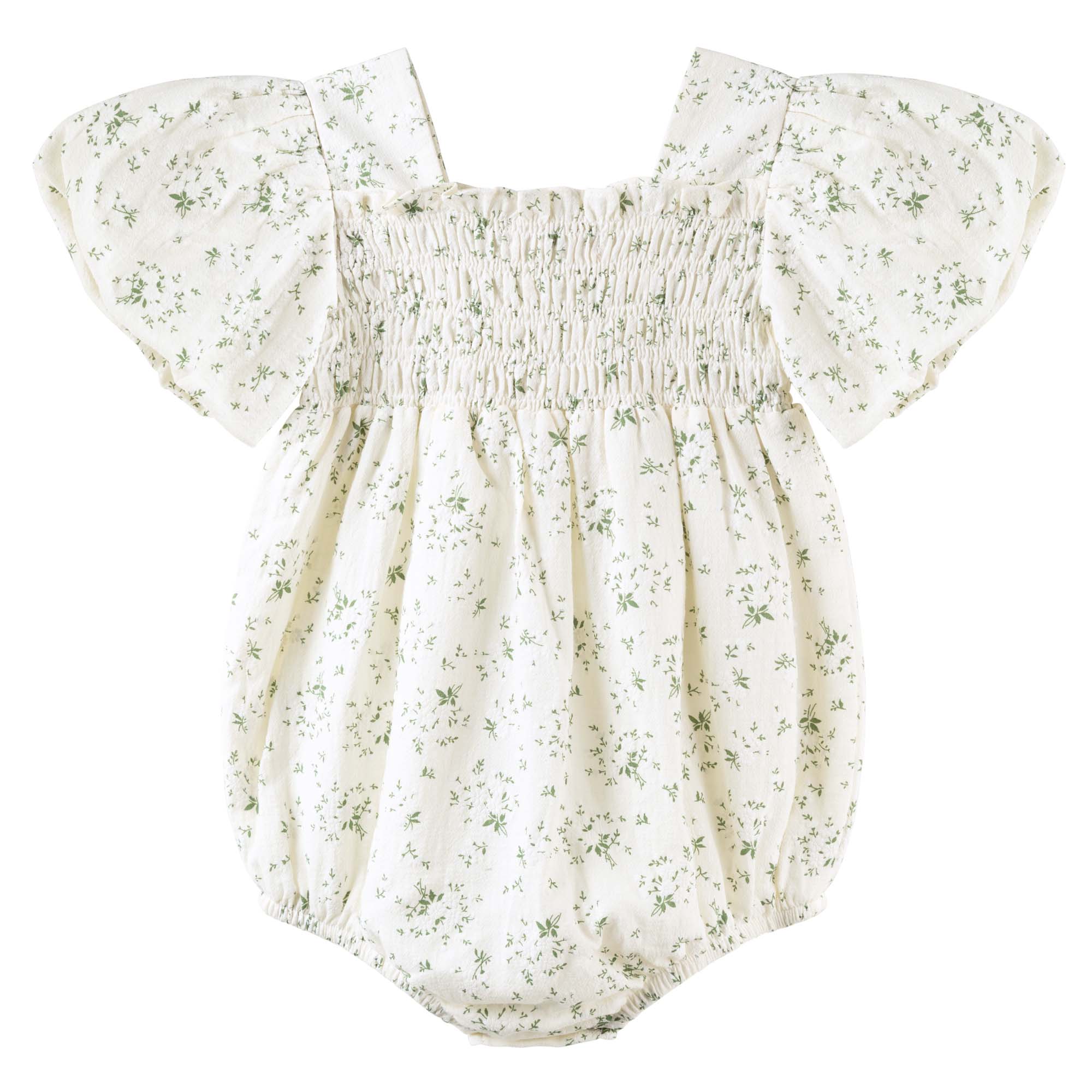 Lily Puff Sleeve Romper - Ecru Floral - Designer Kidz