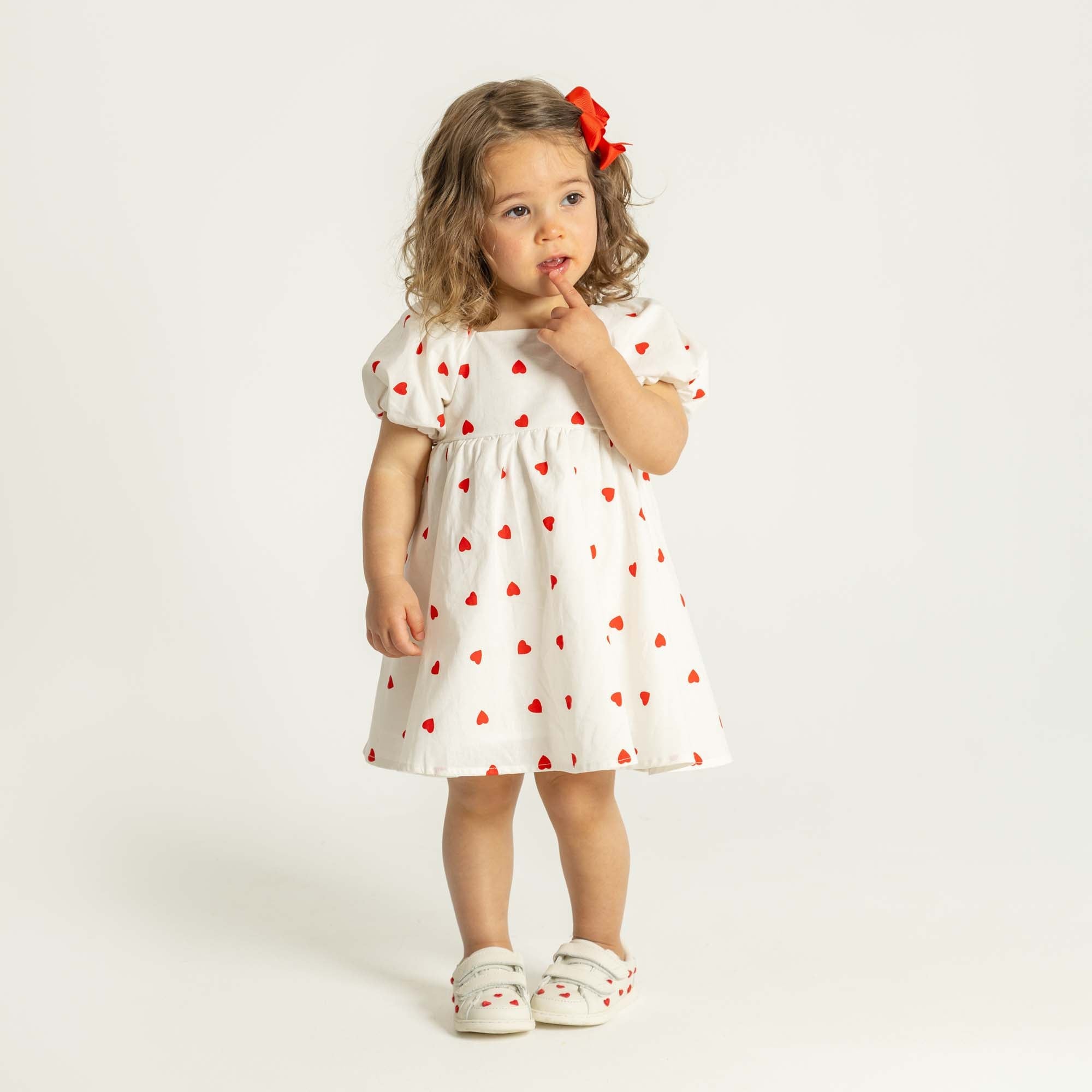 Love Hearts Puff Sleeve Dress - Designer Kidz