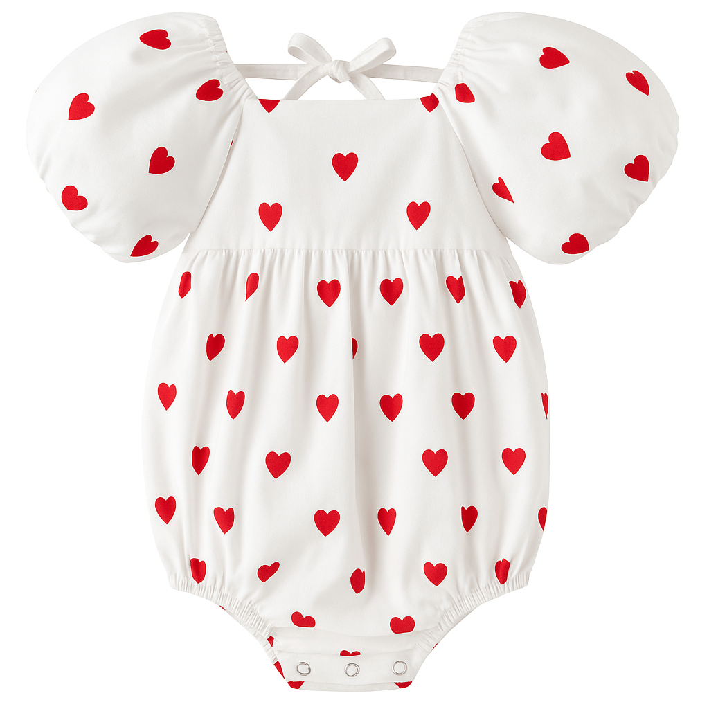 Love Hearts Puff Sleeve Romper - Designer Kidz