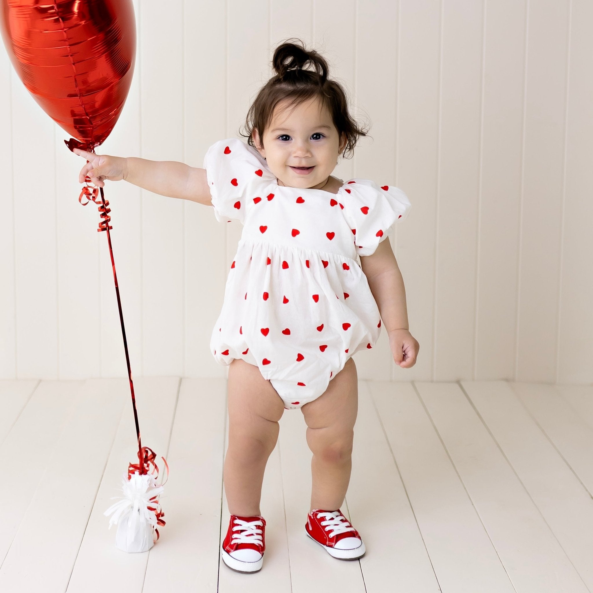 Love Hearts Puff Sleeve Romper - Designer Kidz