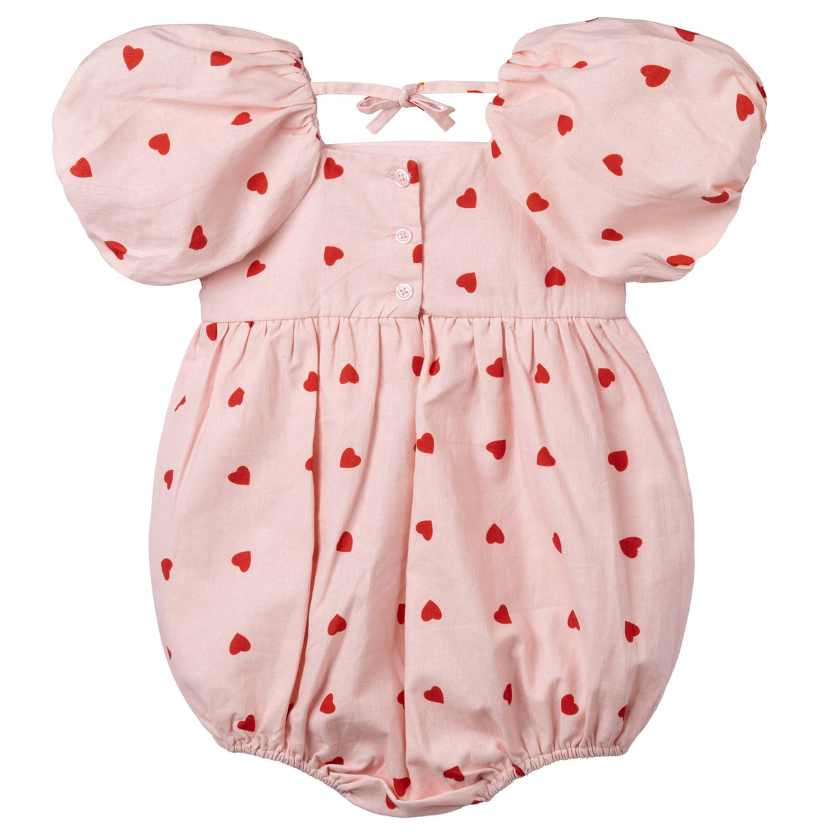 Love Hearts Puff Sleeve Romper - Pink - Designer Kidz