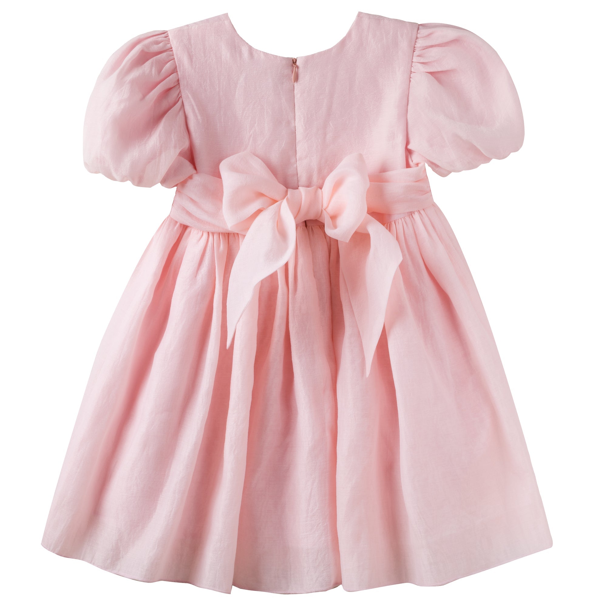 Noa Puff Sleeve Bow Back Dress - Blush - Designer Kidz
