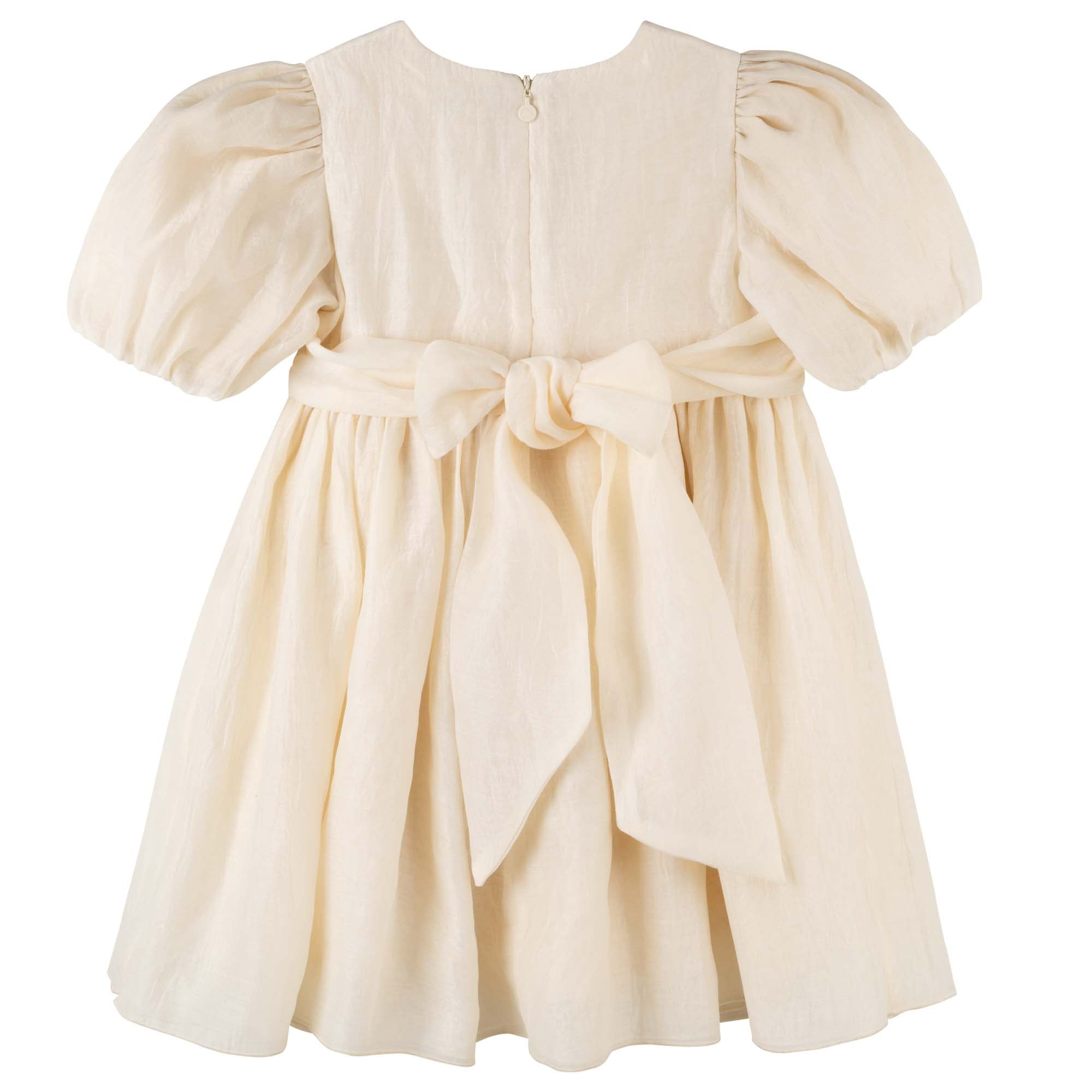 Noa Puff Sleeve Bow Back Dress - Champagne - Designer Kidz