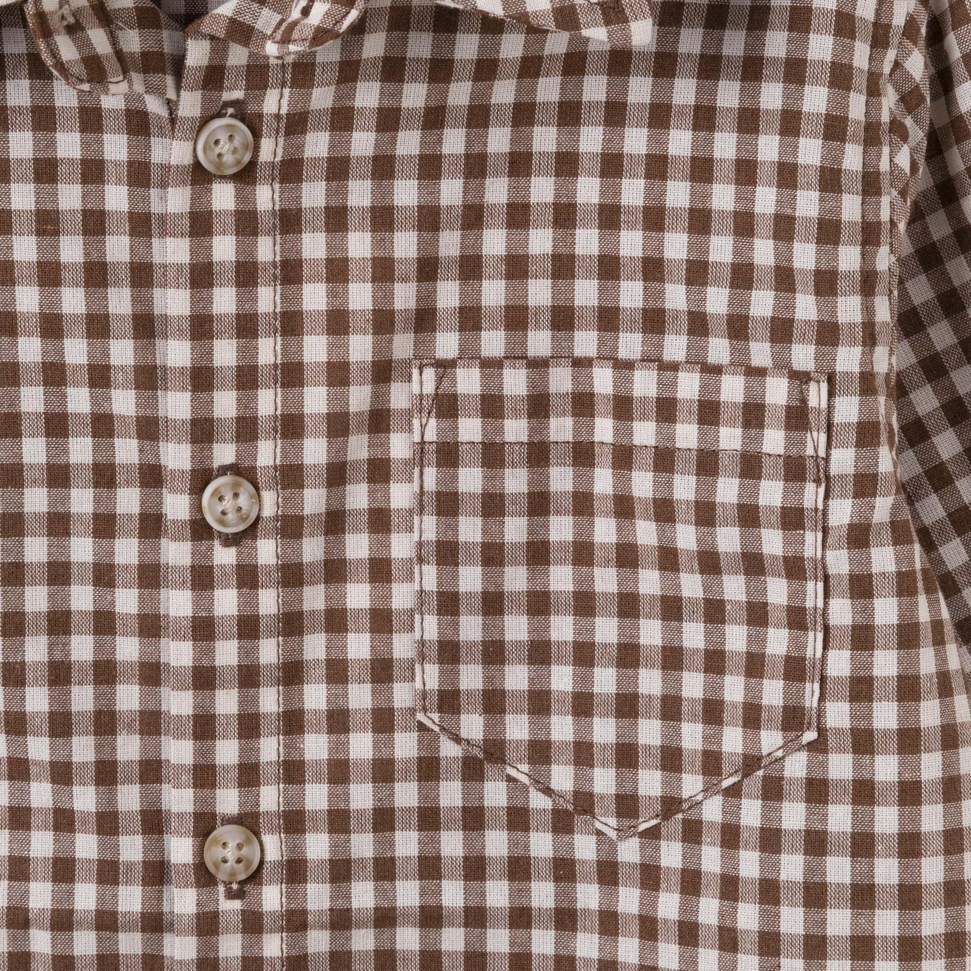 Oliver L/S Button Shirt - Choc Gingham - Designer Kidz