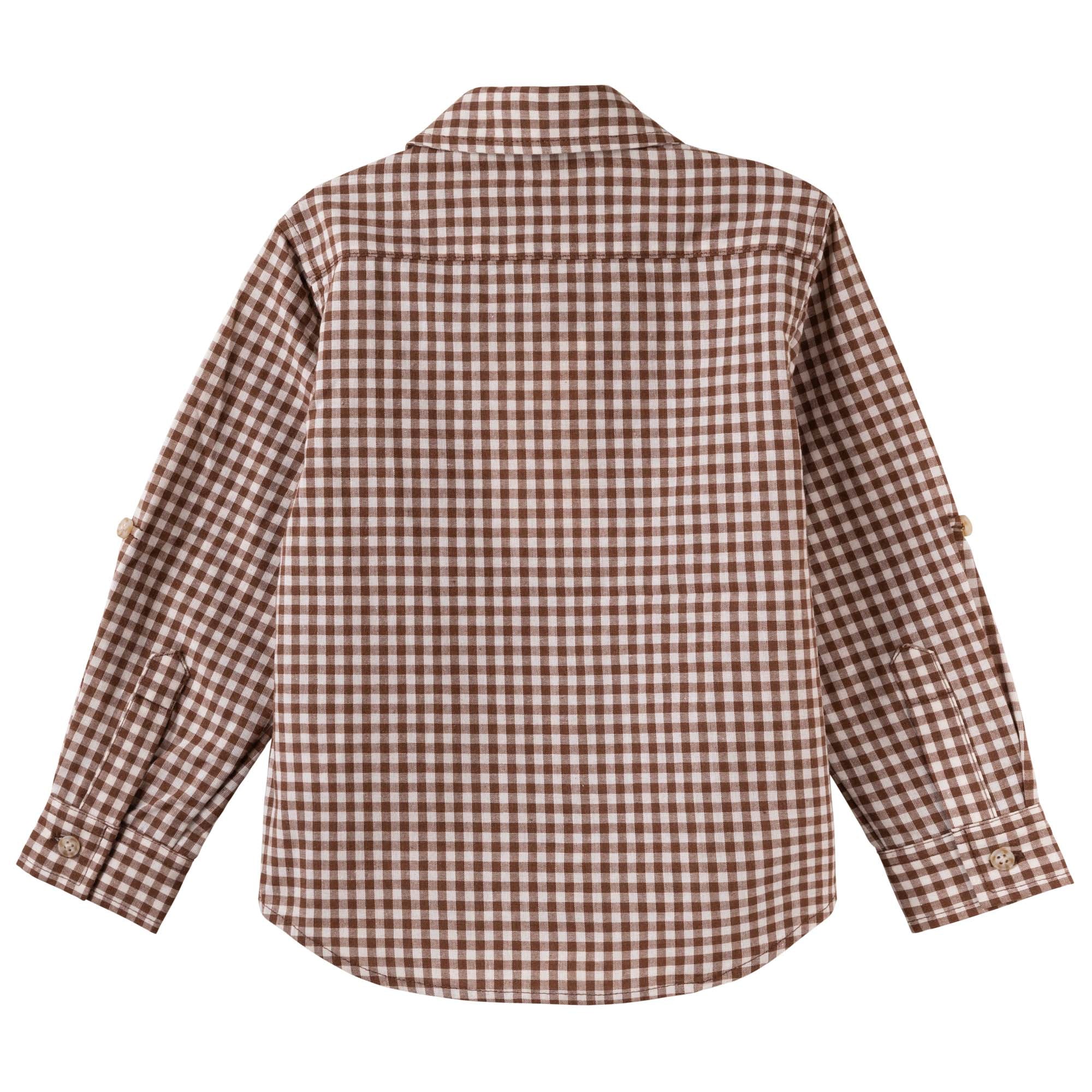 Oliver L/S Button Shirt - Choc Gingham - Designer Kidz