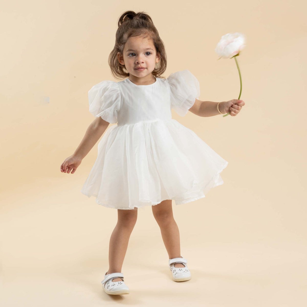 Sophia Puff Sleeve Baby Dress - Ivory - Designer Kidz