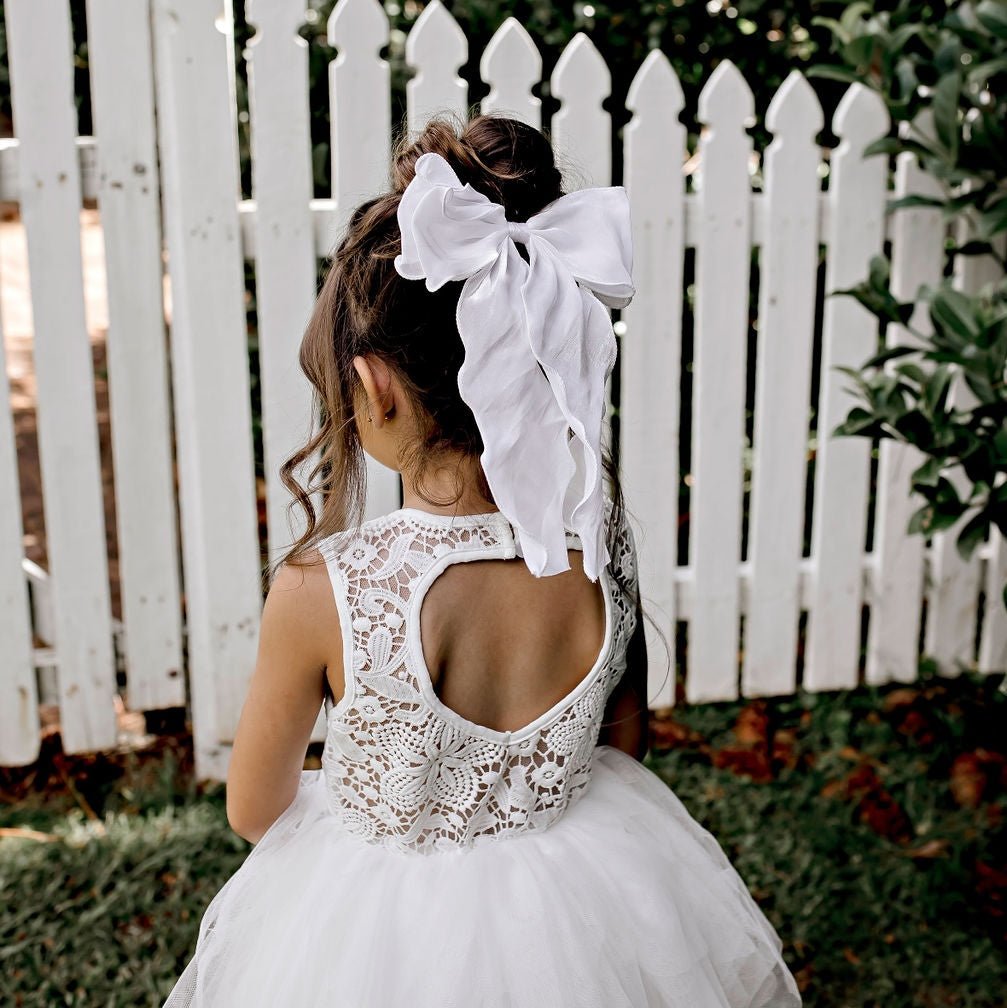 Tara Heart Back Dress - Ivory - Designer Kidz