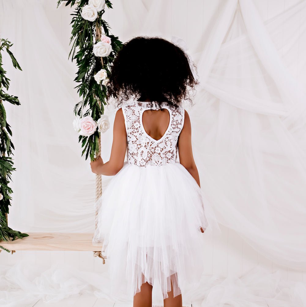 Tara Heart Back Dress - Ivory - Designer Kidz