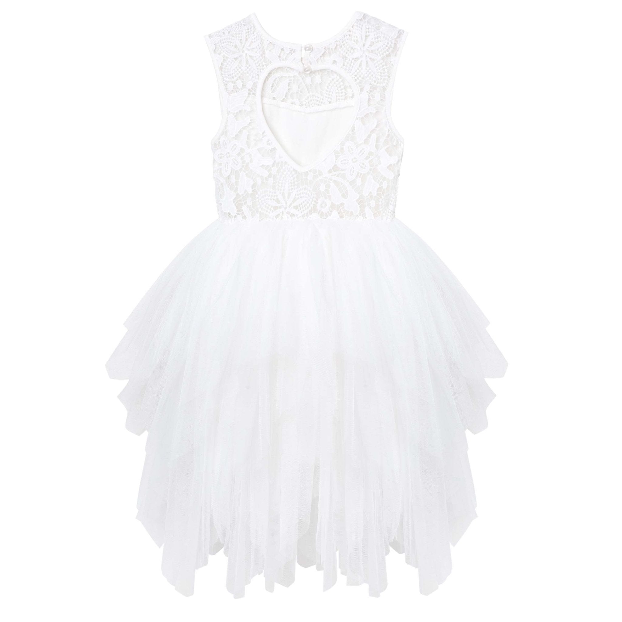 Tara Heart Back Dress - Ivory - Designer Kidz