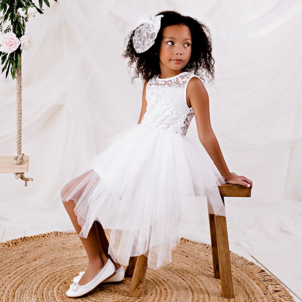 Tara Heart Back Dress - Ivory - Designer Kidz