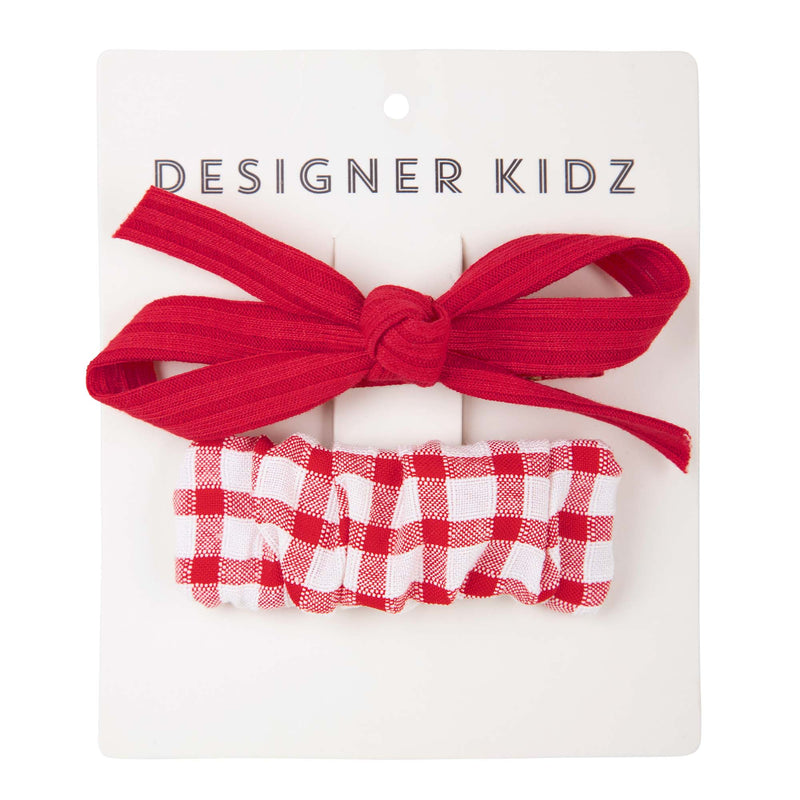 Gingham Hair Clip Pack - Red