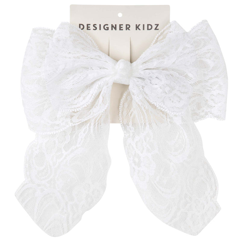 Sheer Lace Bow Hair Clip - Ivory