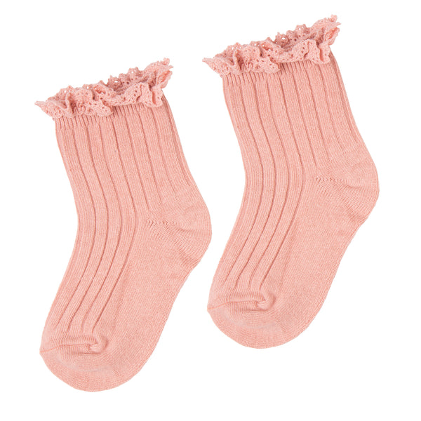 Lace Frill Crew Socks - Pink