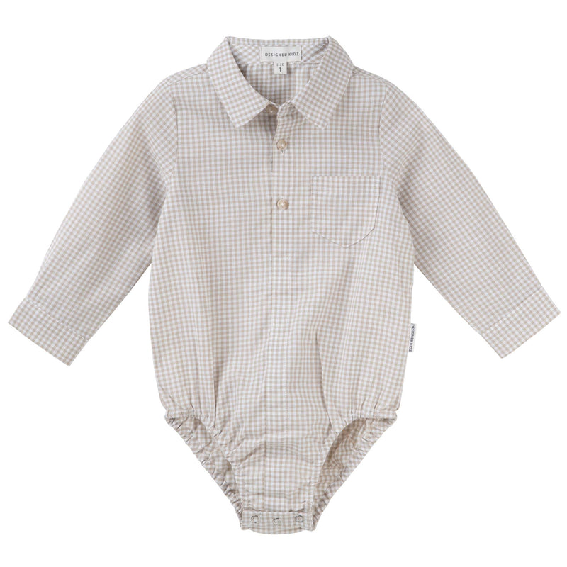 Oliver L/S Gingham Romper - Oat
