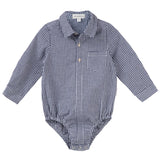 Oliver L/S Gingham Romper - Navy