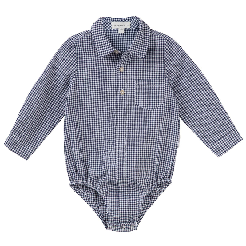 Oliver L/S Gingham Romper - Navy