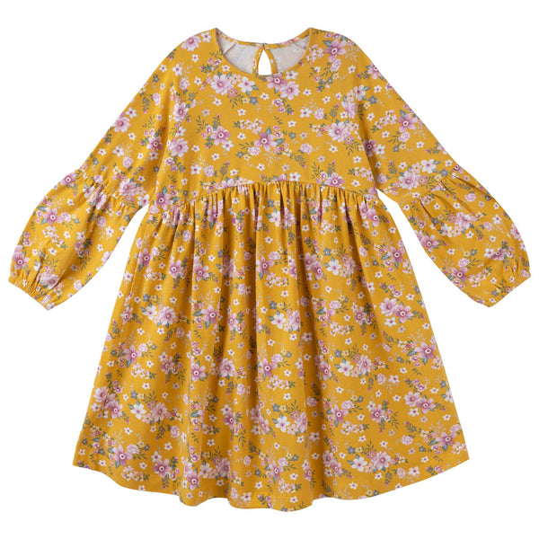 Millie Floral L/S Poodle Sleeve Dress - Honey Gold
