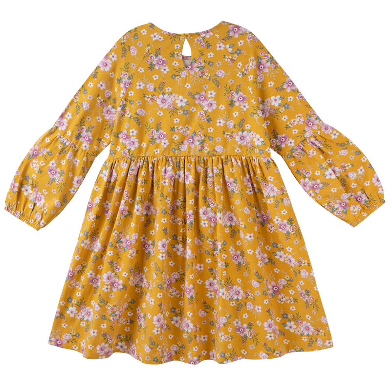 Millie Floral L/S Poodle Sleeve Dress - Honey Gold