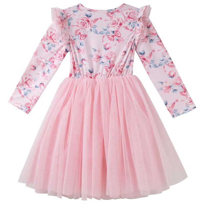 Rose Bow L/S Tutu Dress - Pink