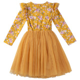 Millie Floral L/S Tutu Dress - Honey Gold