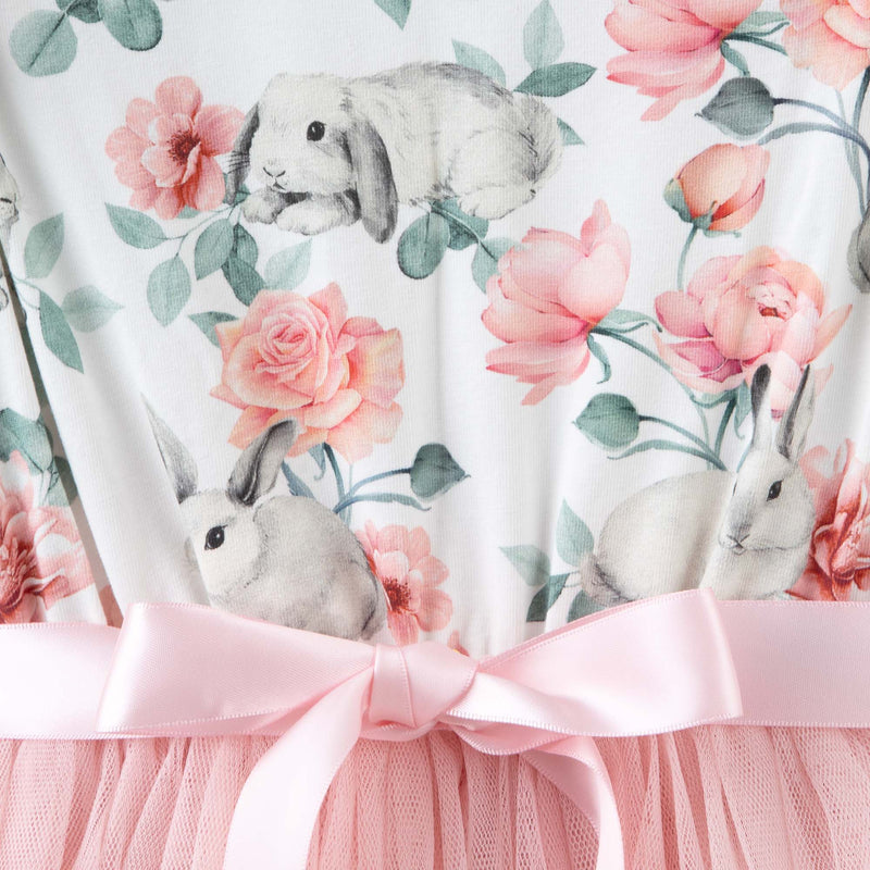 Bunny Floral L/S Tutu Dress - Soft Pink