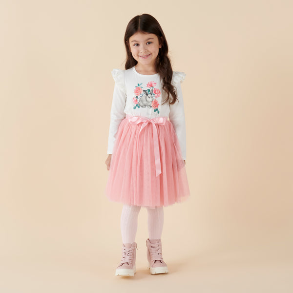 Bunny Floral L/S Layna Tutu Dress - Soft Pink