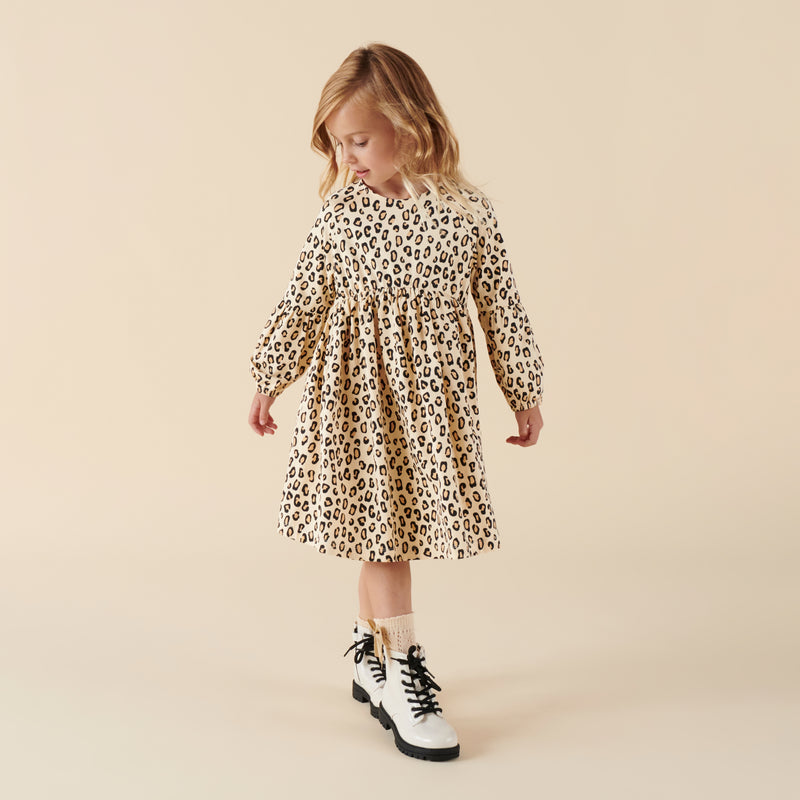 Leopard Print L/S Poodle Sleeve Dress