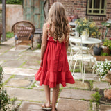 Amelia Frill Tie Back Dress - Red