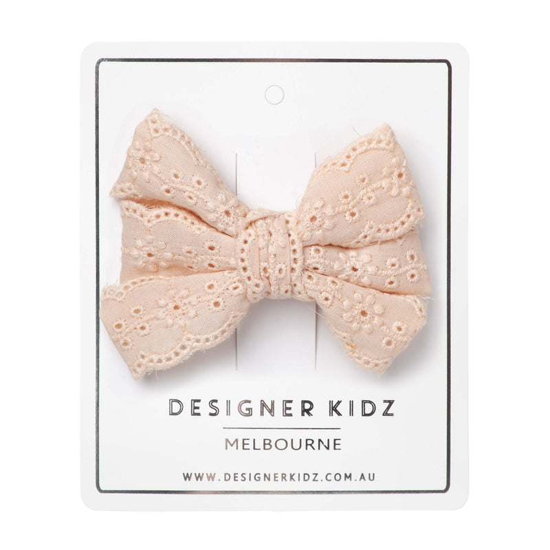 Lace Bow Hair Clip - Beige - Designer Kidz