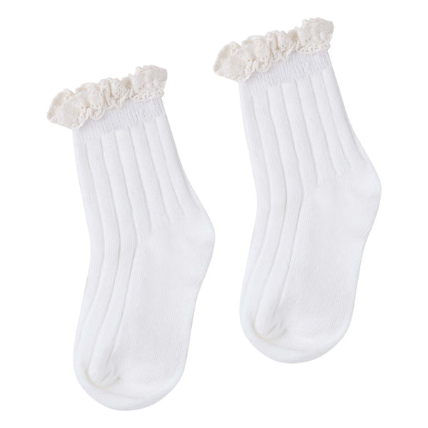 Lace Frill Crew Socks - White