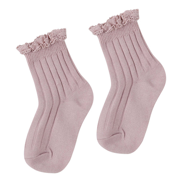 Lace Frill Crew Socks - Dusty Pink