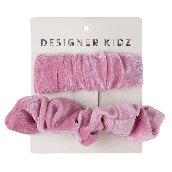 Velvet Scrunchie & Hair Clip Set - Pink
