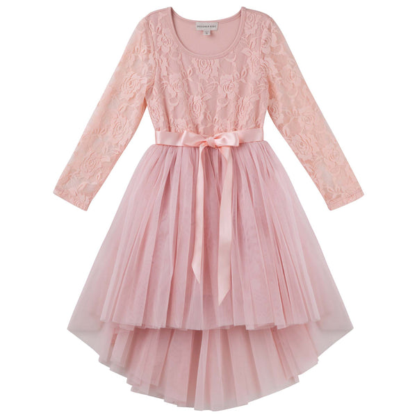 Candi L/S Lace Tutu Dress - Tea Rose - Designer Kidz