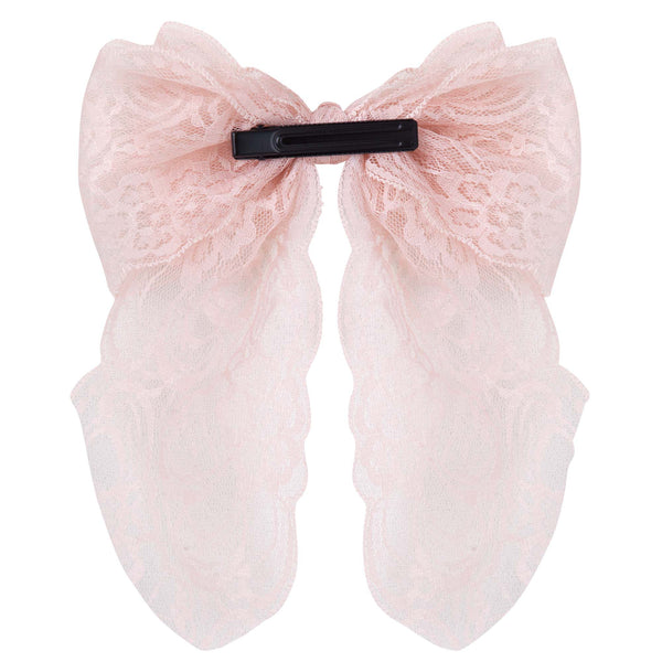 Sheer Lace Bow Hair Clip - Dusty Pink